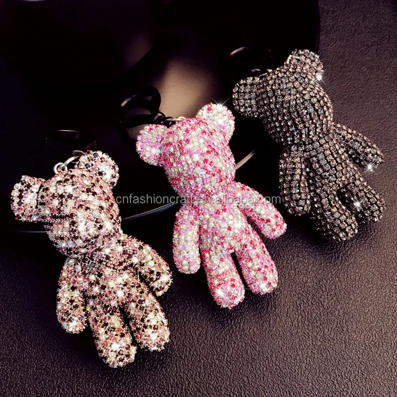 mix color rhinestone  bear keychains for girls