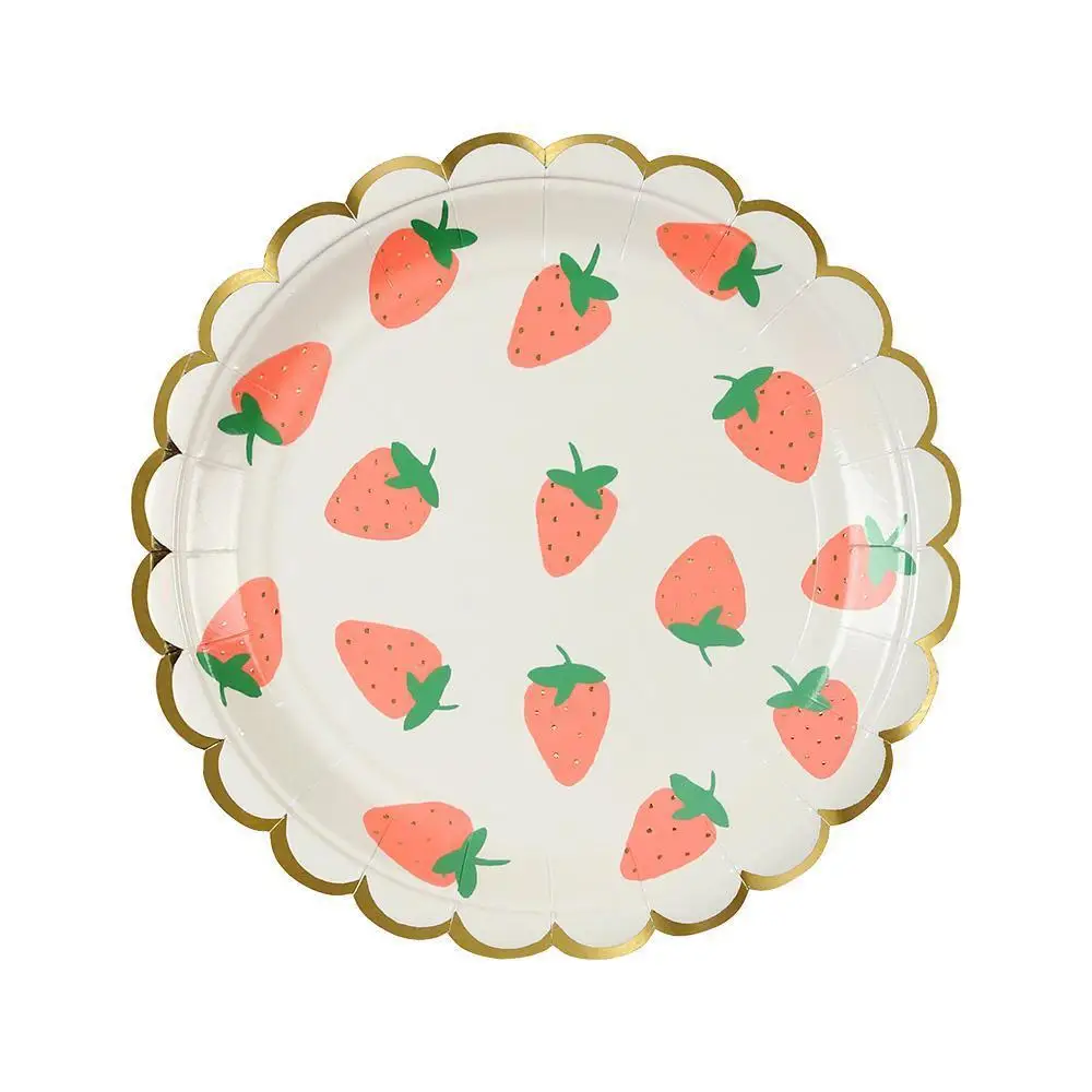 
Reusable Party Tableware Sets Disposable Colorful Strawberry Paper Plates Sets 
