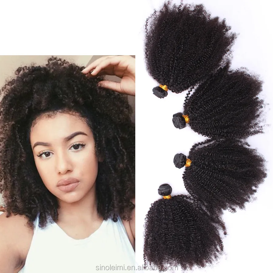 Mongolian Kinky Curly Hair weft, Afro Kinky Curly Virgin Hair bundles, Human Hair Weaves Natural Black
