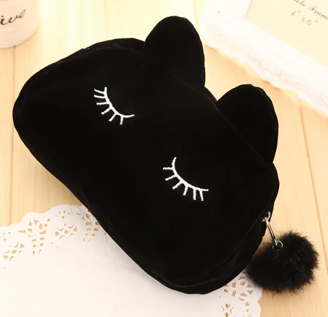 Hair Ball Accessory Suede Material Cute Promotional Bag Coin Purse Embroidery Eye 3D Rabbit Shape Pouch Cosmetic Bag