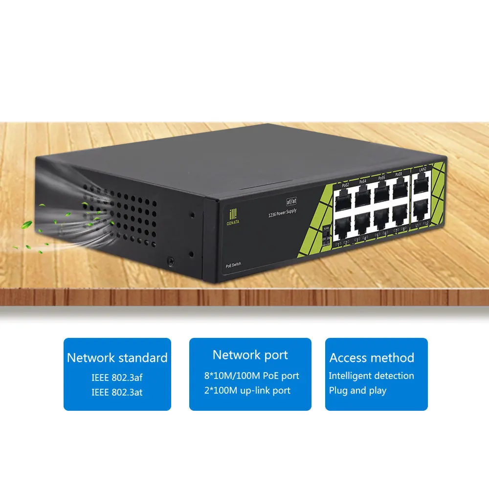 iTOONER hot sale 10/100mbps 10 port industrial ethernet smart poe network switch for IP camera IP telephone