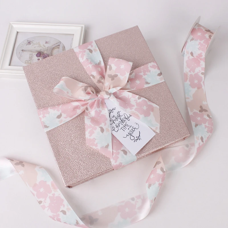 
High Grade Screen Ink & Metallic Gold Foil Printed Satin Grosgrain Ribbon 