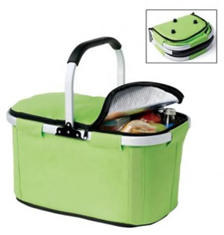 Promotional Customized Green canvas basket storage nifty insulated cooler basket collapsible picnic basket