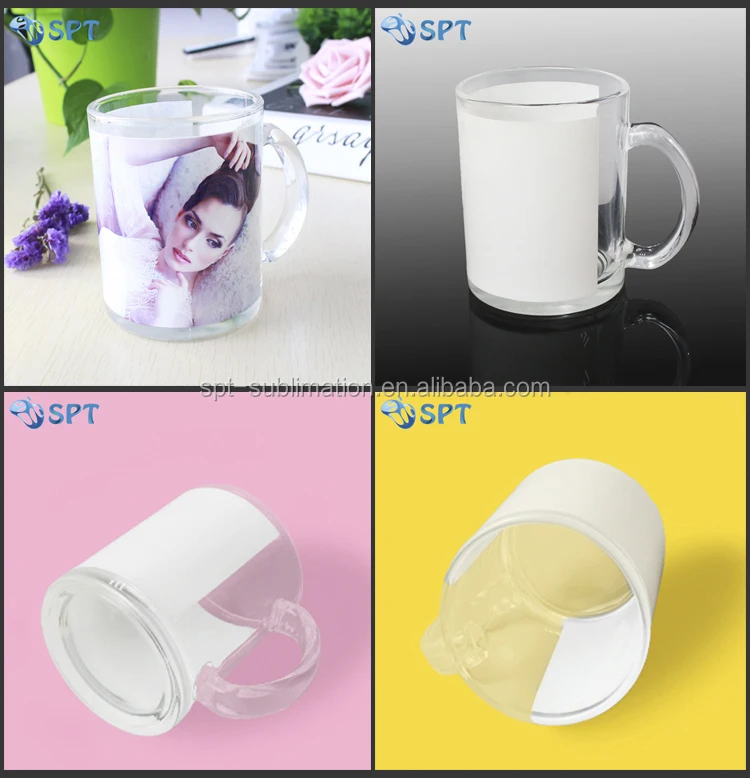11OZ transparent sublimation heat transfer printing glass mug with White Patch