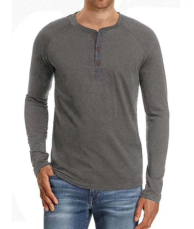 
Mens Casual Loose Fit Long Sleeve Henley T-Shirts Cotton Shirts 
