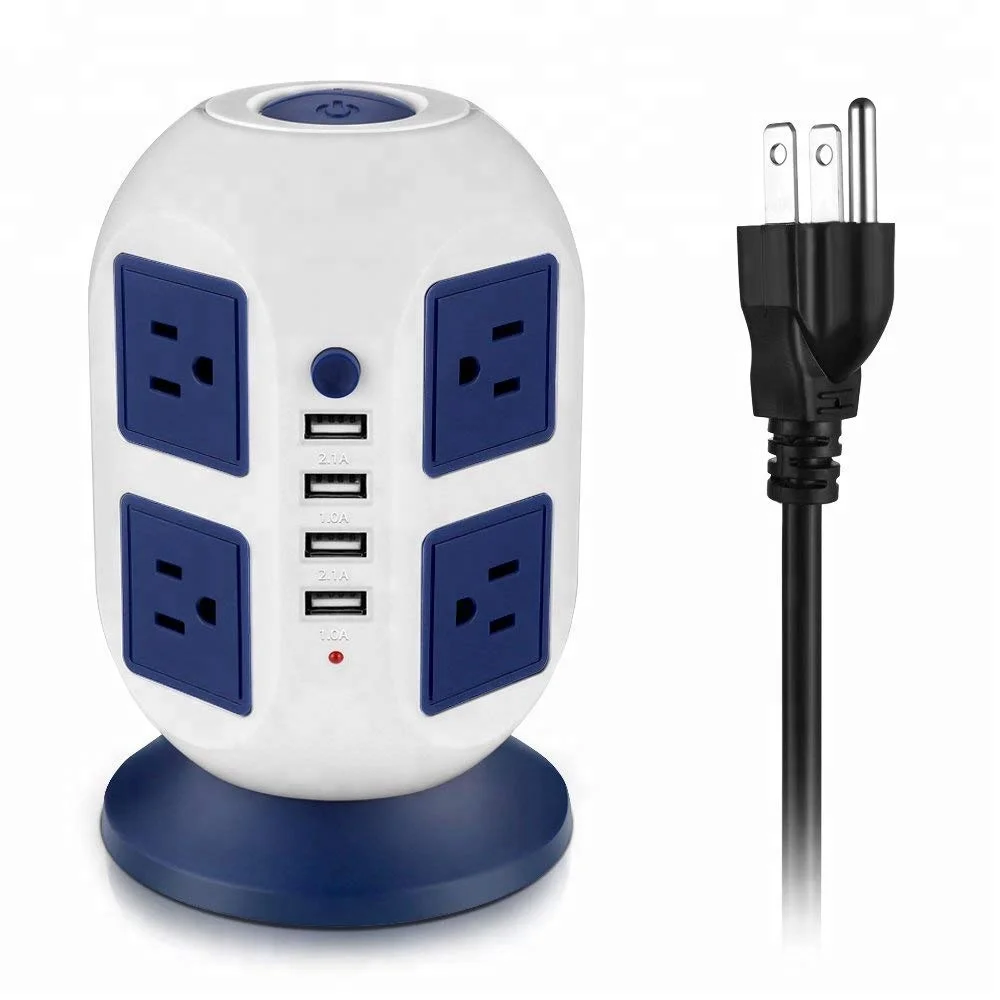 Power Strip Surge Protector, Strip Tower 8 Outlets 4USB Ports (2 X 2.1A),3 Power Switch with 6.5 Feet Extension Cord