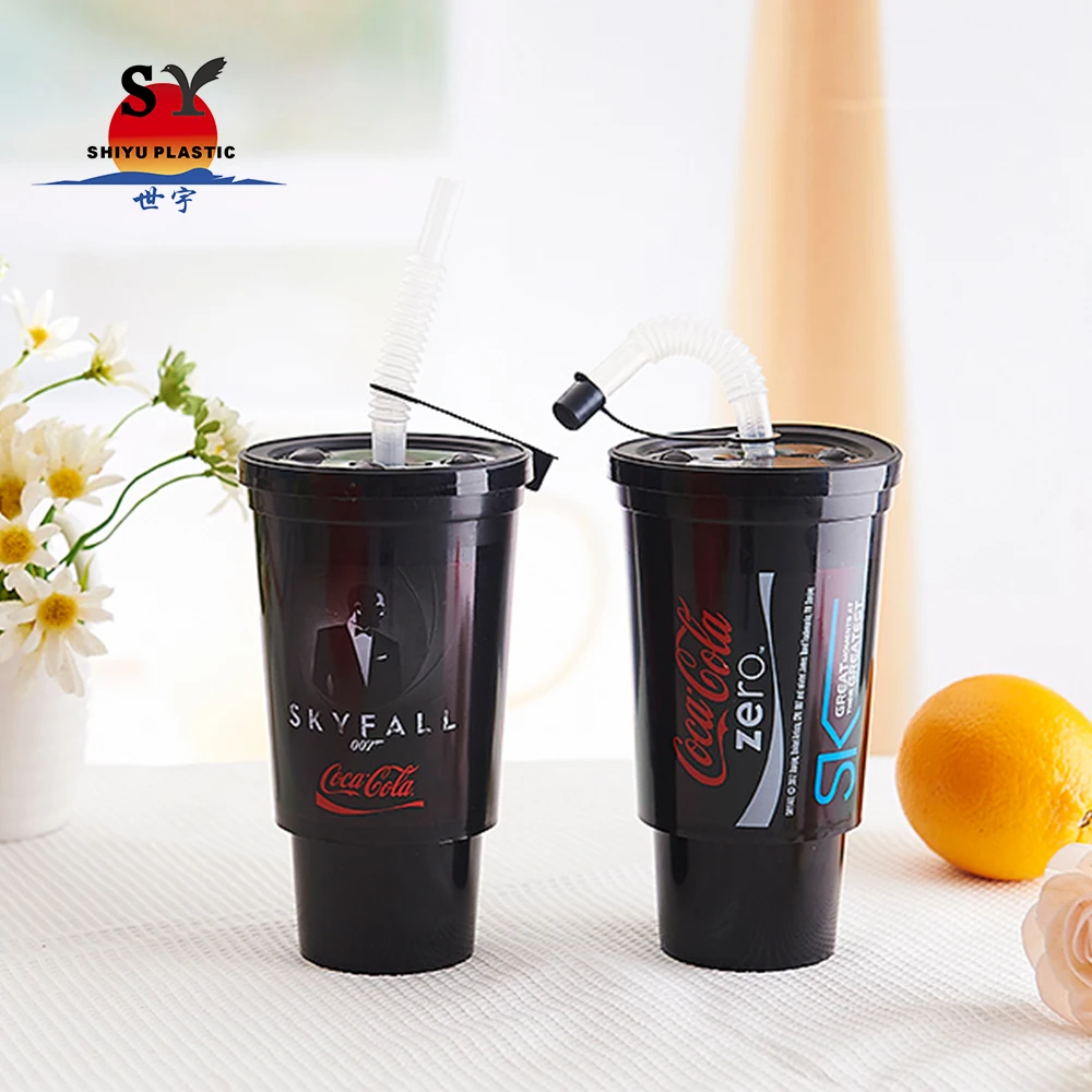 Gold supplier SY658A 450ml wholesale cheap reusable beverage advertising drinking promotion plastic cup with straw