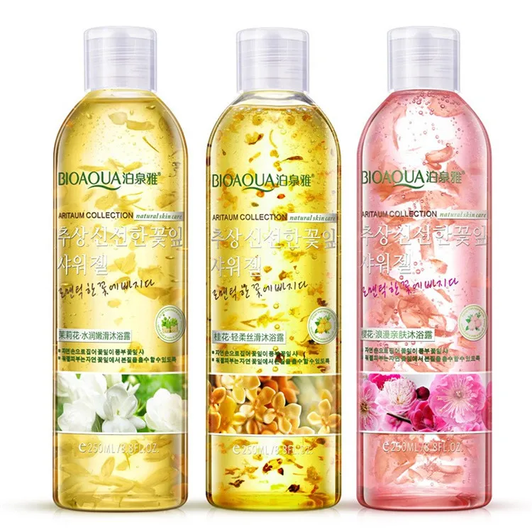 OEM bioaqua body wash natural flower petals deep moisturizing whitening shower gel