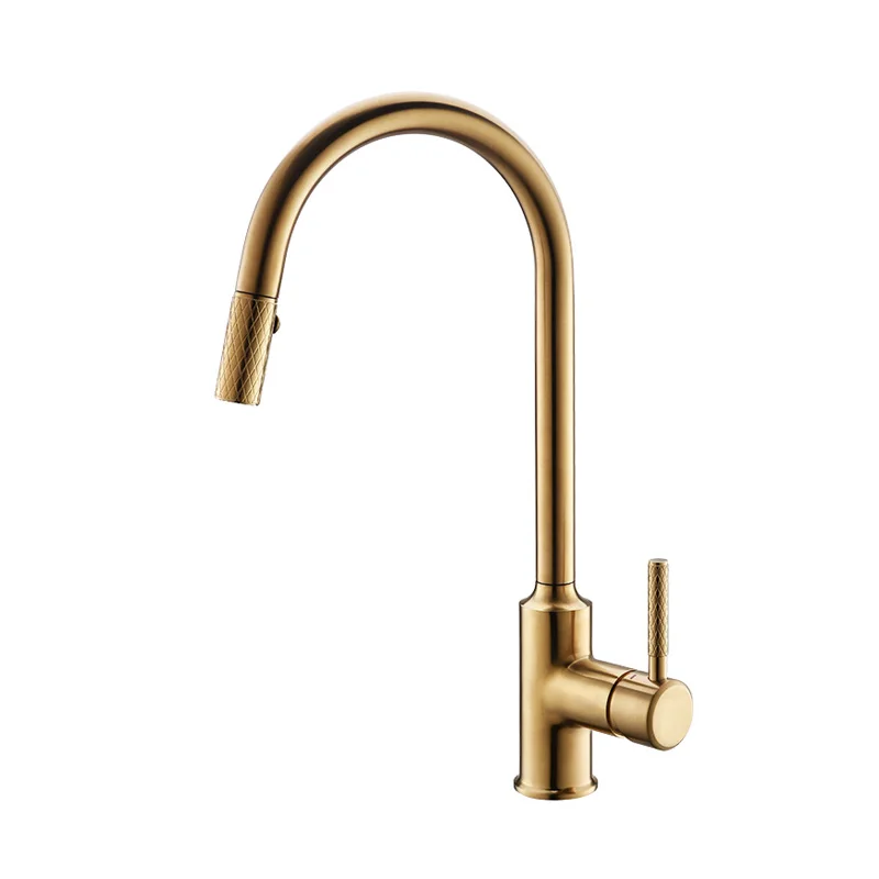 Luxury Single Handle Kitchen Faucet Sprayer Gold Kitchen Faucet Brass Modern Contemporary Ceramic Sinks Kitchen with Pull Down