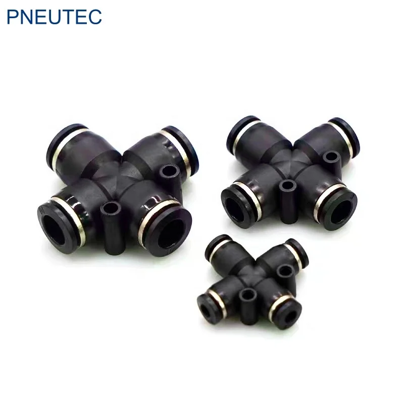all kinds of pipes and fittings PZA4 O.D 4mm 4 way cross pneumatic union equal plastic tube connector