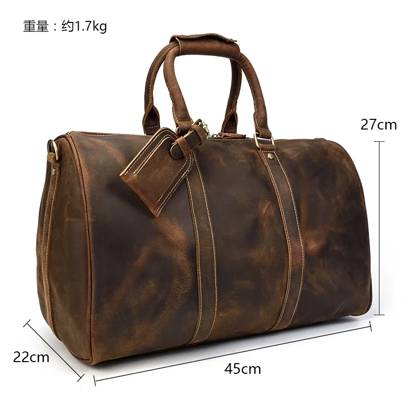 Vintage Crazy Horse Leather Duffle Bag Travel Weekender Bag