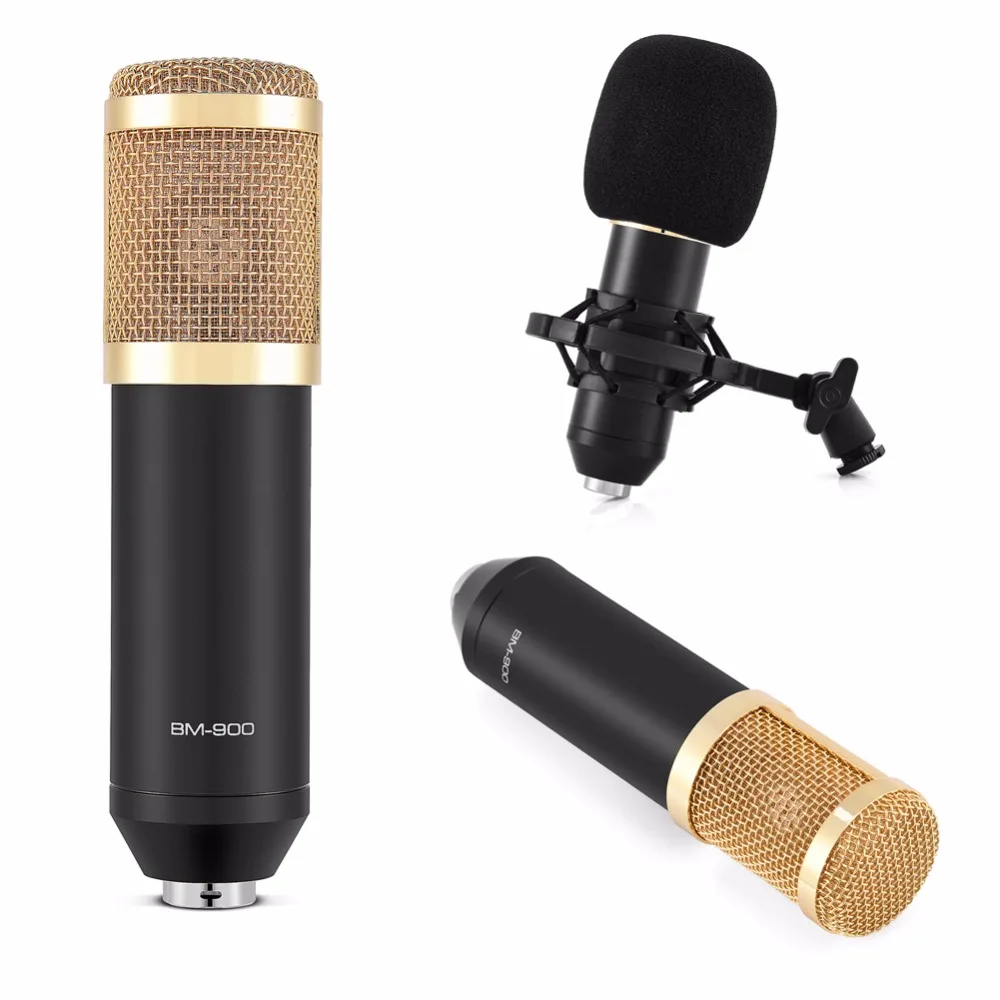 
Professional Condenser Microphone BM-900 Pro Audio Studio Vocal Recording Mic with Shock Mount for Radio Braodcasting Singing 
