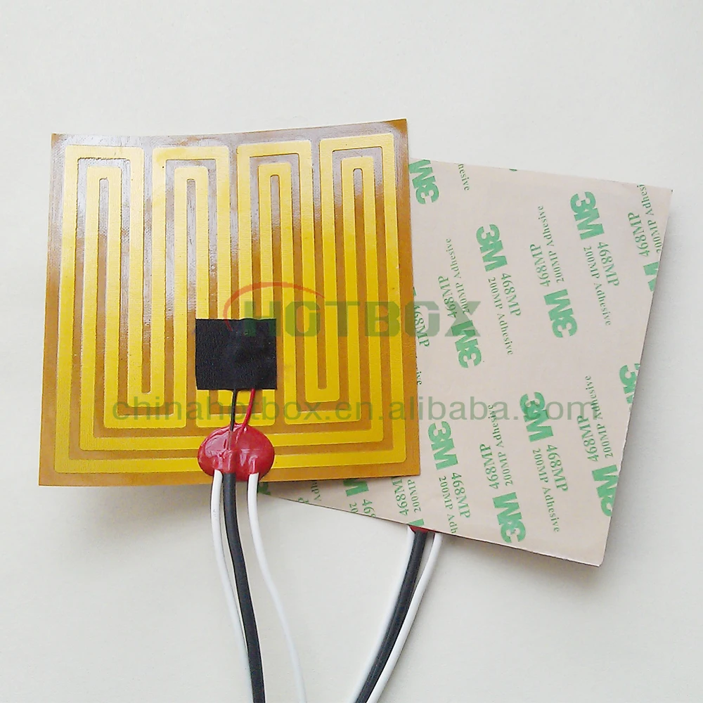 
Kapton polyimide thin film heater 100*100mm surface with adhesive on a face 12V 90W with 400mm lead wire and 100k thermistor 