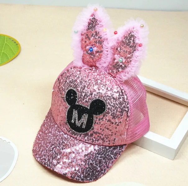 summer hot sell Sequined rabbit ears kids baseball caps