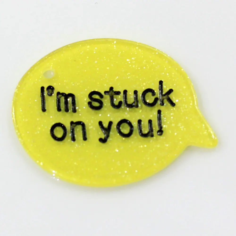 Кабошоны с надписями из смолы с блестками и надписью «Я застрял на вас», Пластиковые Подвески, подарок на День святого Валентина для нее, 29*39 мм