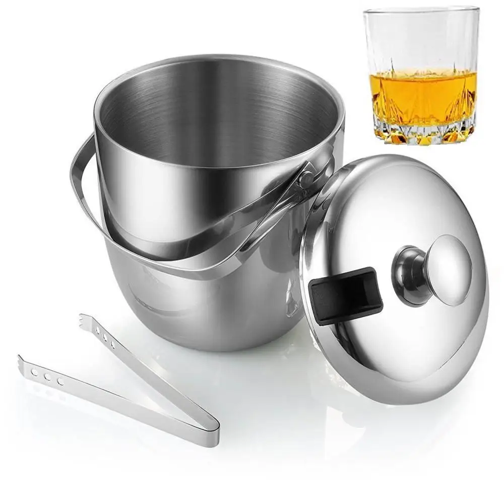 1.2 L Double Wall Custom Luxury Stainless Steel Bar Champagne Beer Wine Bottle Cooler Rose Gold Party Ice Bucket with Tongs Lid