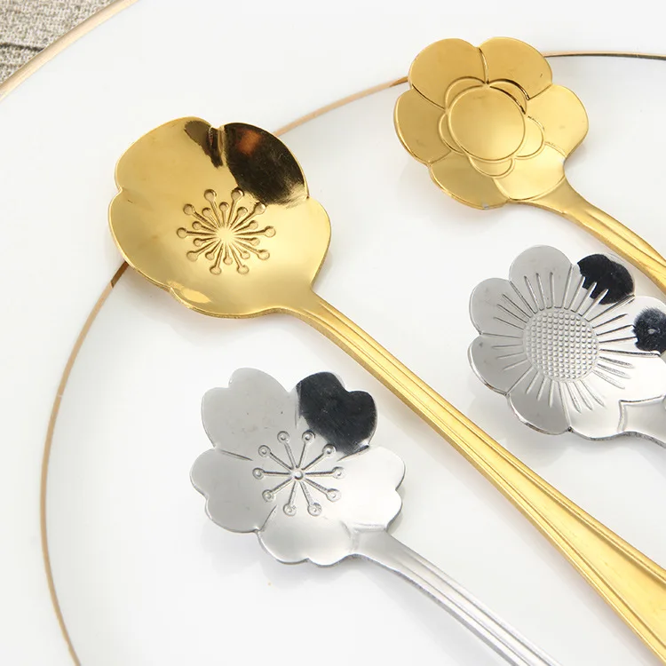 Creative Stainless Steel Flower Shape Coffee Stir Spoon Set With Custom Logo