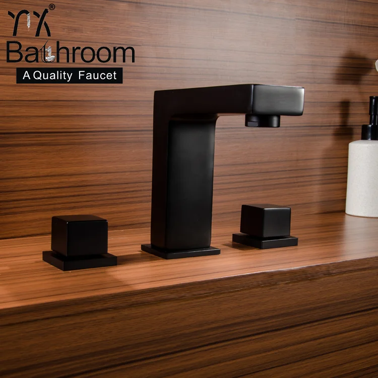 
Square columns Long neck faucet Deck mounted dual handle with three hole matte black Basin bathtub dual-use faucet 