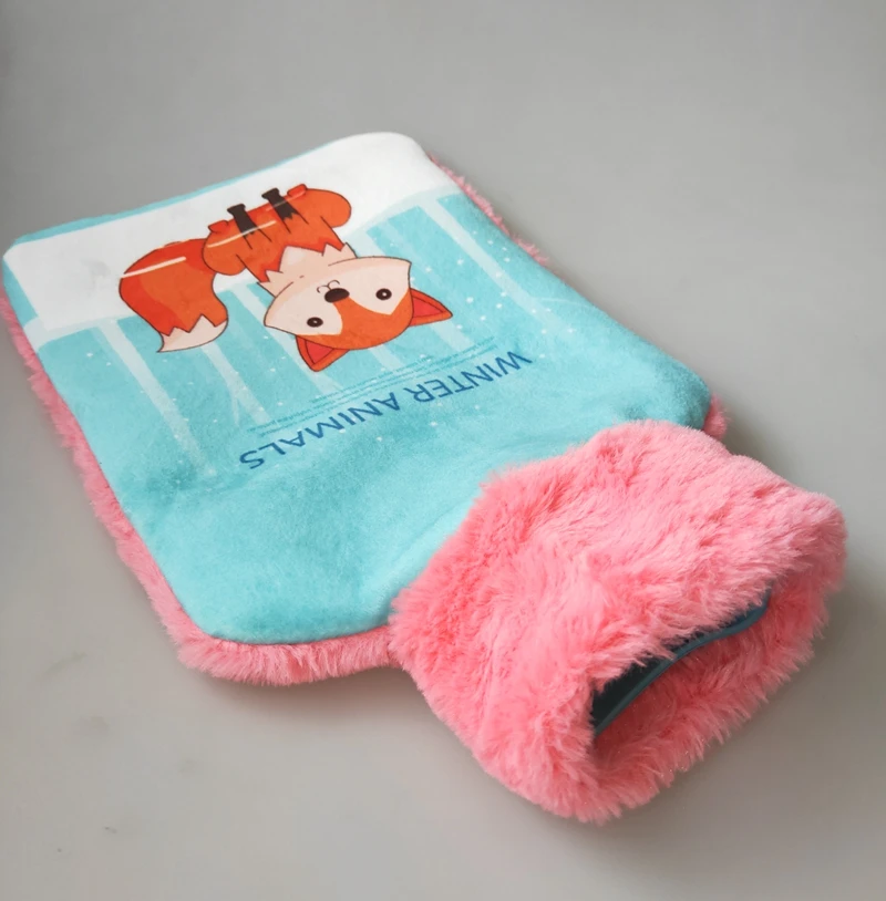 
personal printing on soft plush cover for BS quality rubber hot water bottle 