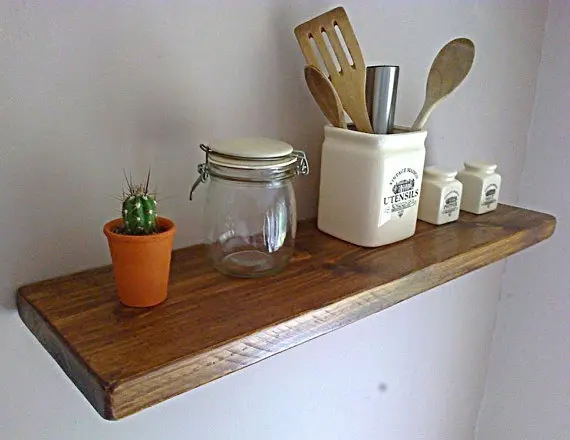 Kitchen rustic wood floating shelf / Shelves - Oak, Pine, White Natural Wax