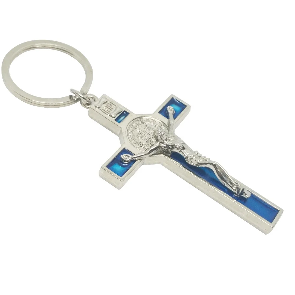 Best Quality metal red blue jesus cross keychain favors custom jesus keychain