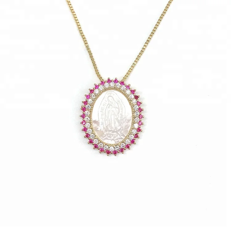 
Fashion hot sale factory wholesale brass medal virgin mary gold Guadalupe pendant necklace 