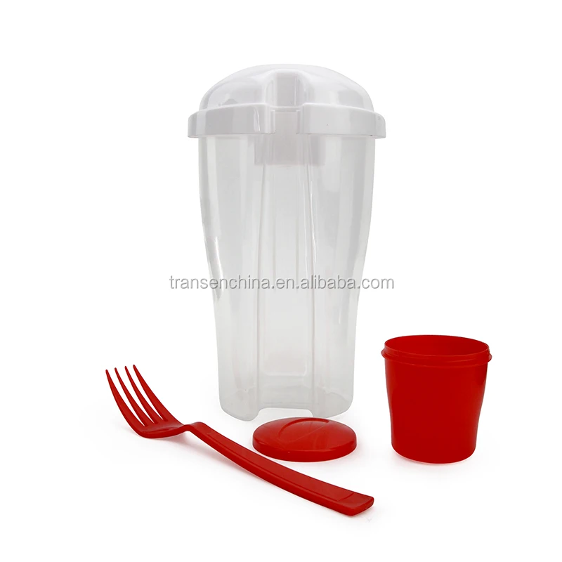 Hot sell wholesale promotional health vegetables mix cup BPA free plastic salad dressing shaker with fork food container