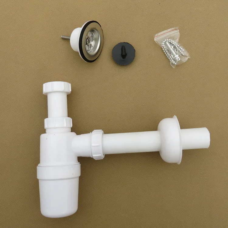 Bathroom Sink Round Bottle Trap, Plastic Bottle Waste Trap Drainage Kit Tube and Popup Overflow Drain Plug
