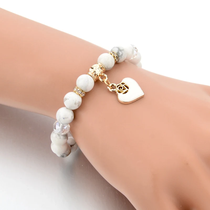 Natural White Howlite Marble Stone Beaded Women Bracelets, Beads Bracelet, Stone Bracelet