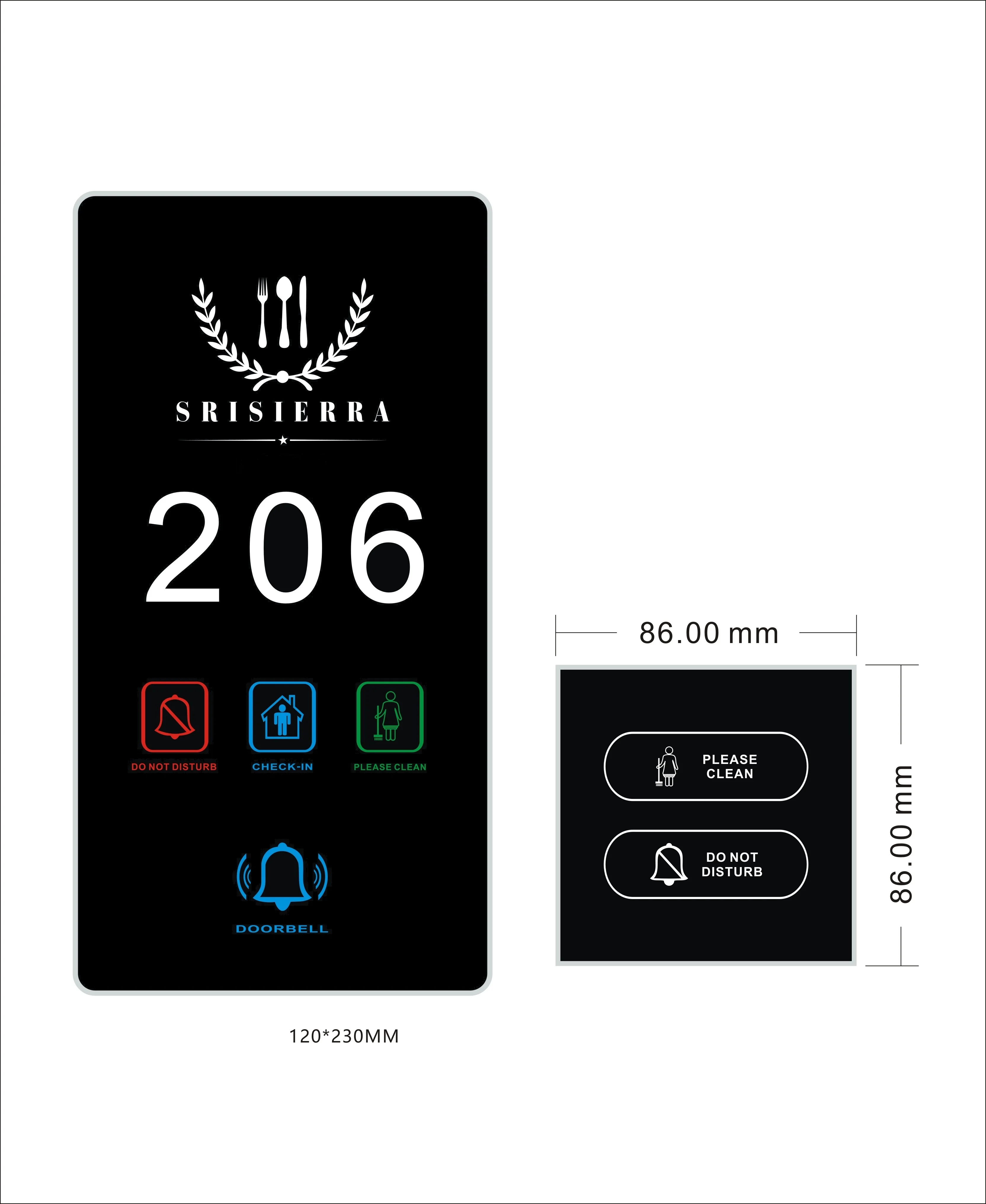 Hotel doorbell dnd system with customizable hotel logo and language LCD doorplate