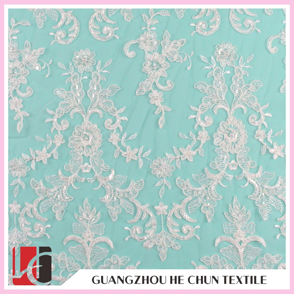 WHF-33 Hechun beaded embroidery guipure lace tulle fabric wedding dress