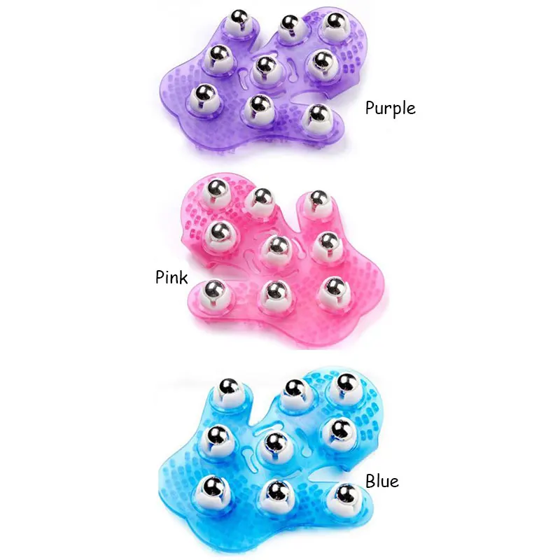 Hand Shaped Silicon Gel Body Massager with 9 Rotating Beads Massage Gloves for Blood Circulation