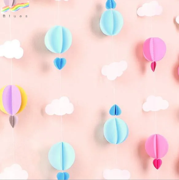 Clouds Hot Air Balloons Heart Shapes Wall Hanging Paper Garland Craft Party Banner Decoration
