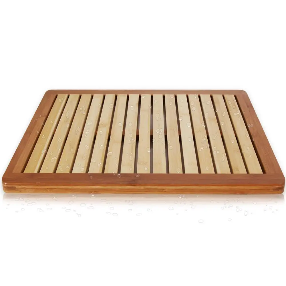 Bamboo Bath Mat Shower Floor Mat for Water Evaporation and Non Slip Rubber Feet for Indoor Outdoor Use