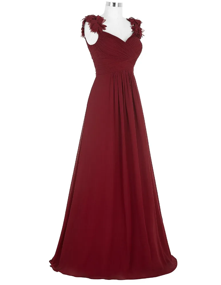 Starzz Wine Red Long Chiffon Prom Dresses Cheap Floor Length Wedding Bridesmaid Gown Formal Burgundy Dress