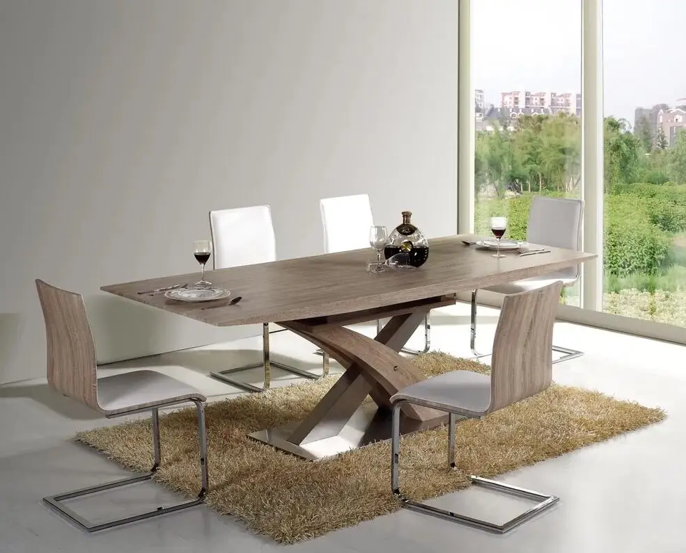 Современный белый расширяемый обеденный стол с высоким блеском из МДФ, деревянный обеденный стол