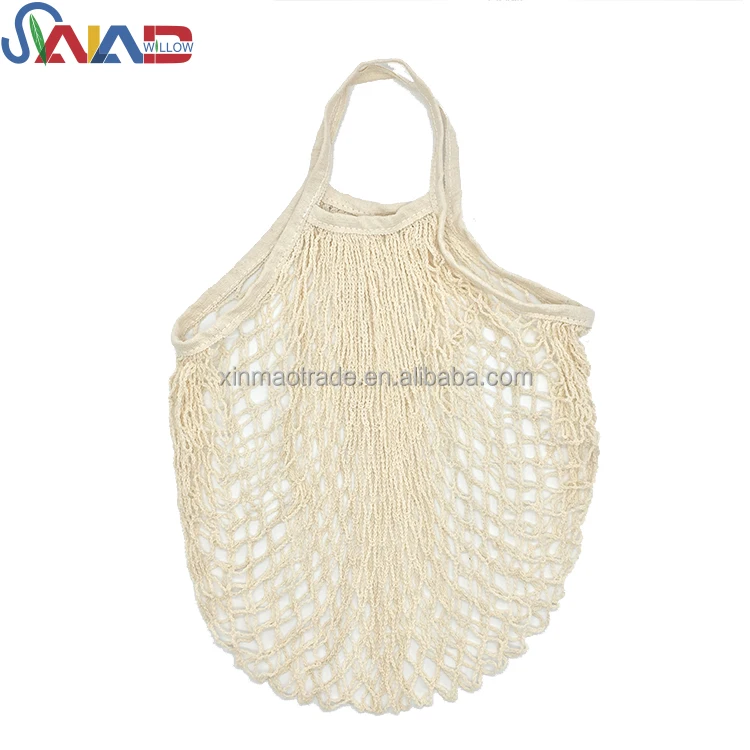 Handled style organic cotton fruit mesh net bag grocery shopping bag