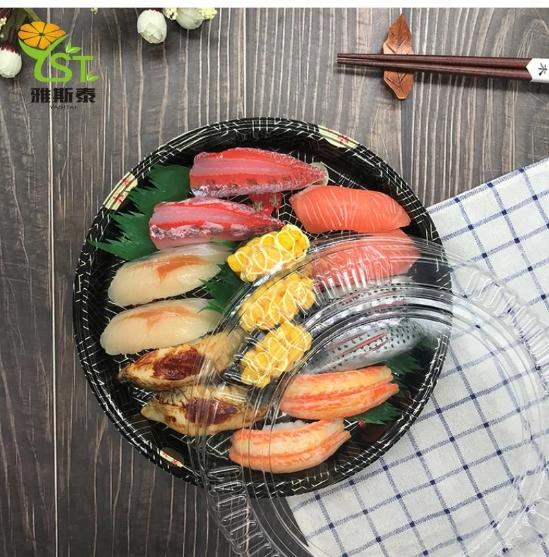 Custom Printing Disposable Round Packing Plastic Sushi Tray round trays