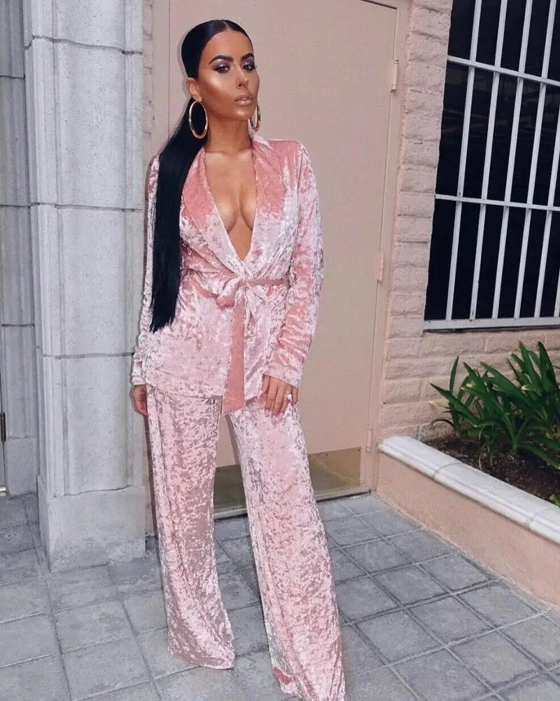 Fashion sexy women casual velvet two pieces suits casual nightclub party tracksuit home wear pants set E3296