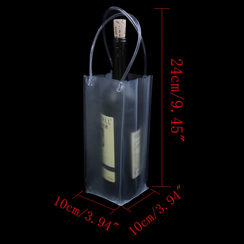 Durable Clear Transparent PVC Champagne Wine Ice Bag Pouch Cooler Bag With Handle