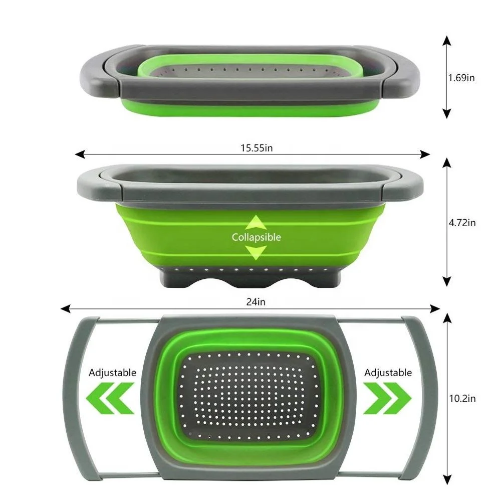 Over The Sink Vegetable Collapsible Colander With Extendable Handles