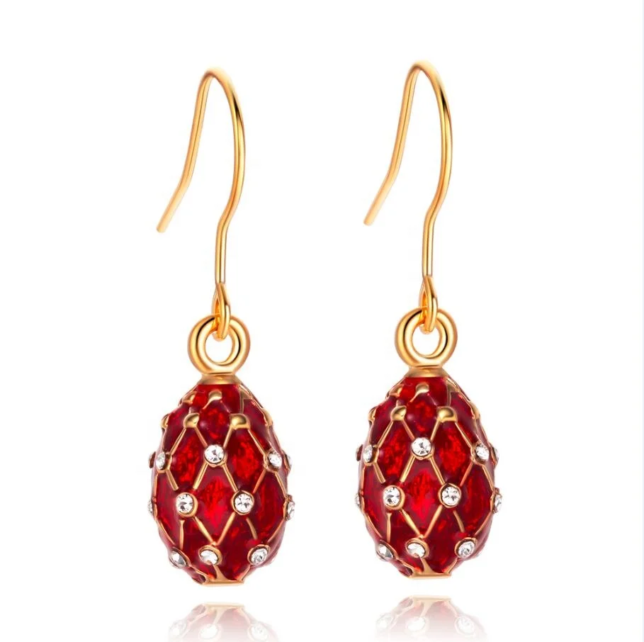 Enamel Egg Pendant Earring,Easter Egg Charm Earrings,faberge egg dangling earring with 925 sterling silver hooks