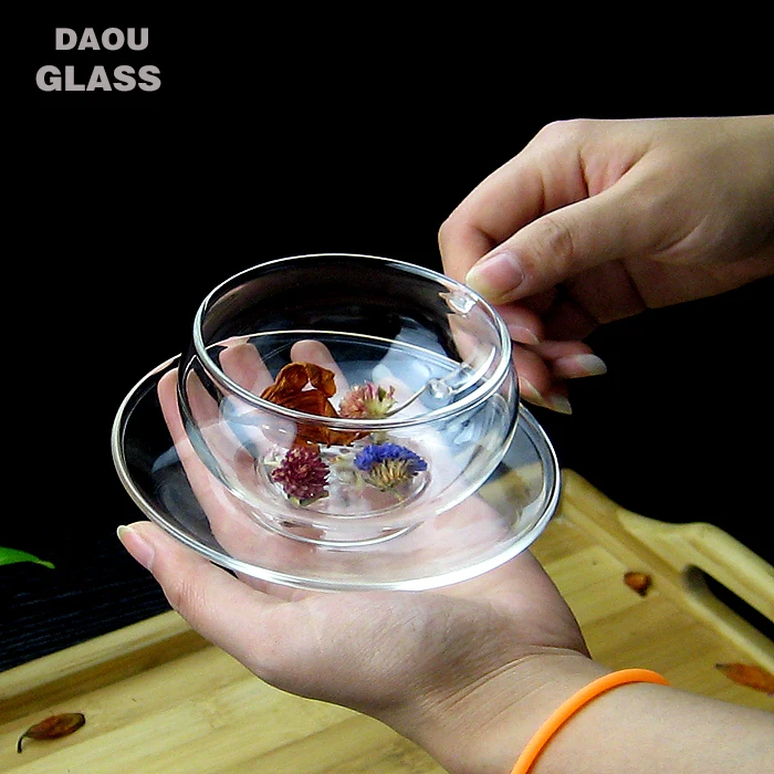 
heat resistant pyrex glass tea cups & saucers ,logo coffee cups set 