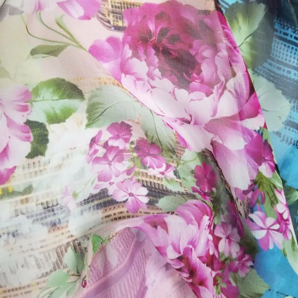 Hot sales product 8mm digital print big flower architectural printing 100% silk organza fabric for  dress
