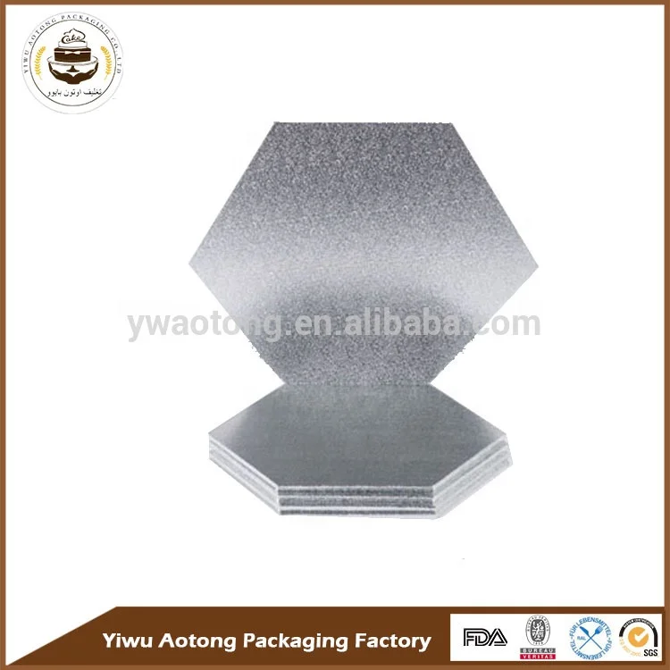 High quality hexagon shape silver wood cake base for wedding
