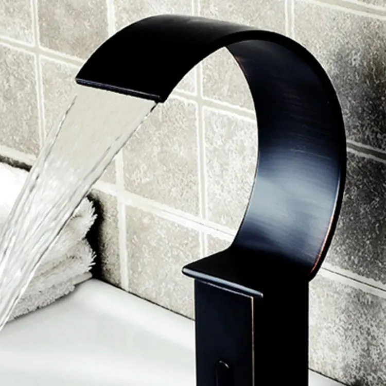 Black finishing brass material circle sensor water mixer faucet for lavatory wachroom