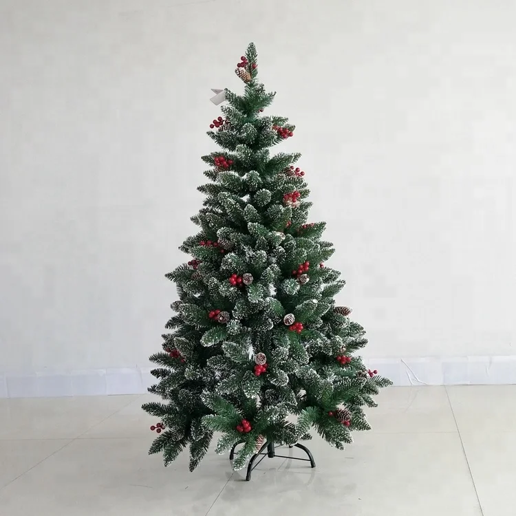 
150cm white paint pointed PVC leaf outdoor christmas tree with pine cones and red berries 