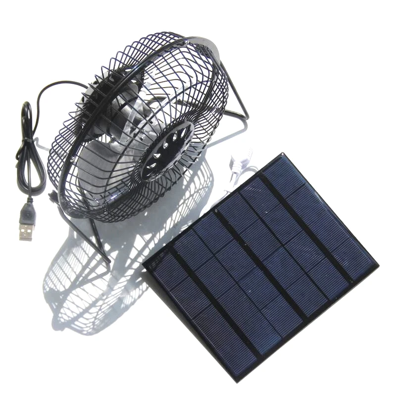 BUHESHUI Solar Fan For Home Office Outdoor Traveling Fishing 6 Inch Cooling Fan USB 3.5W 6V Solar Panel Charger
