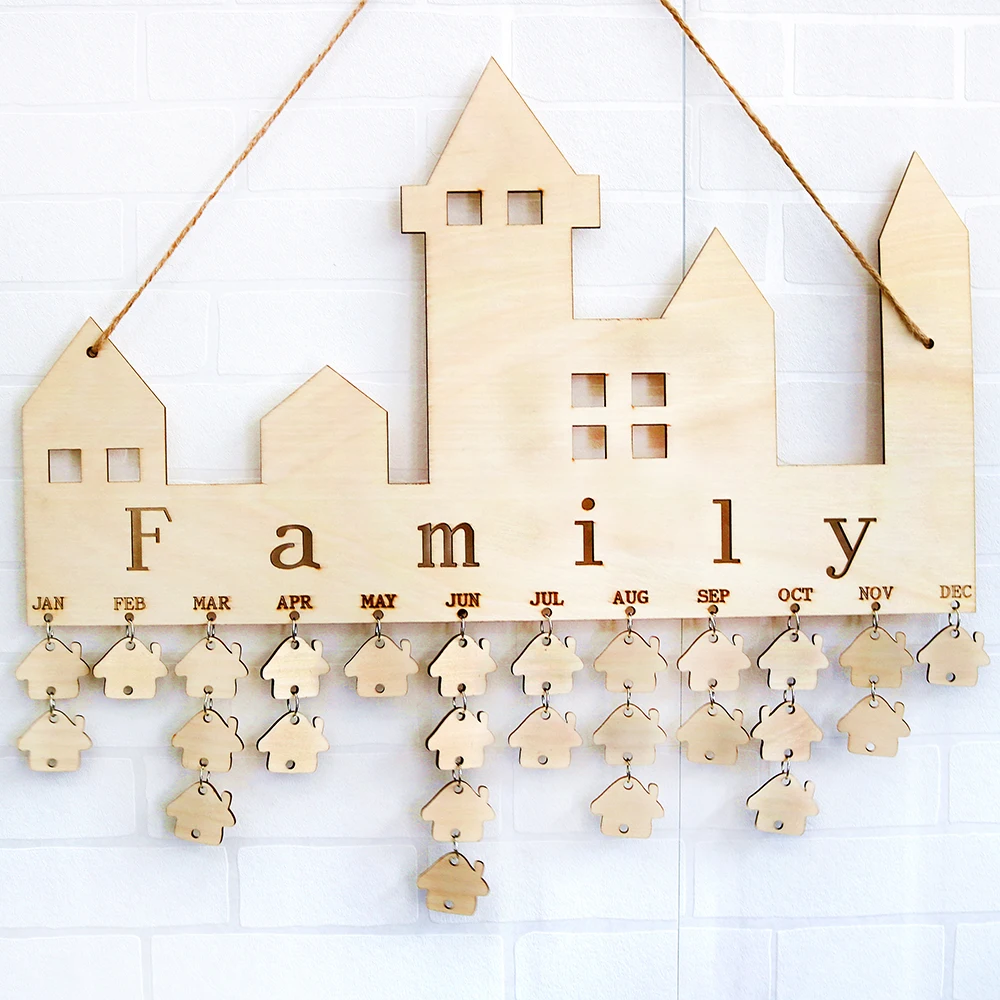 FAMILY Birthdays and Anniversaries Board Birthday Reminder Hanging DIY Wooden Calendar Plaque Home Wall Decoration