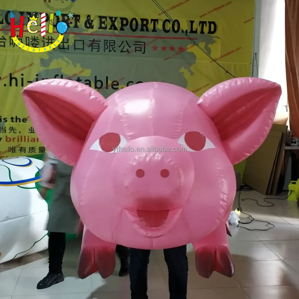 Pink lovely walking inflatable movable pig cartoon costume toy